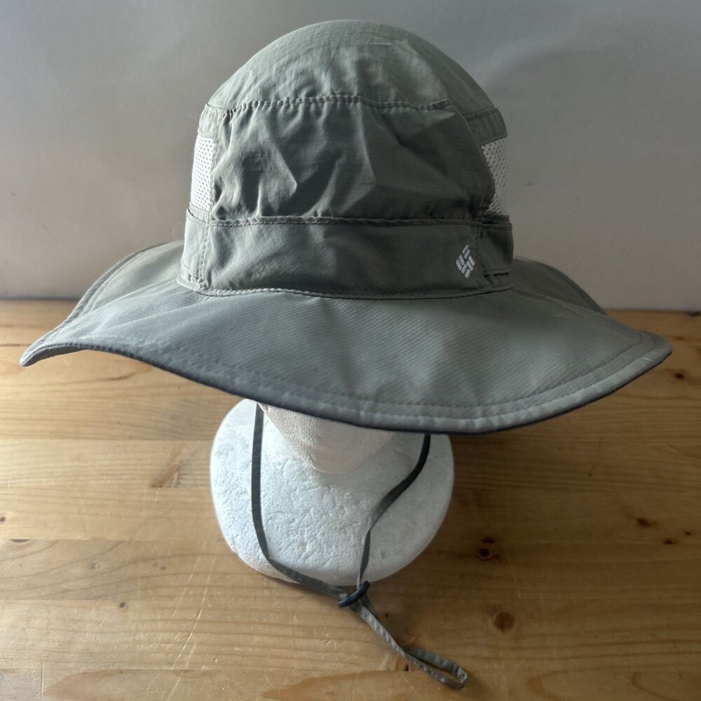 Columbia Boonie Hat Beige Mesh Vented Hat w Chin Strap Outdoor Fishing Garden OS